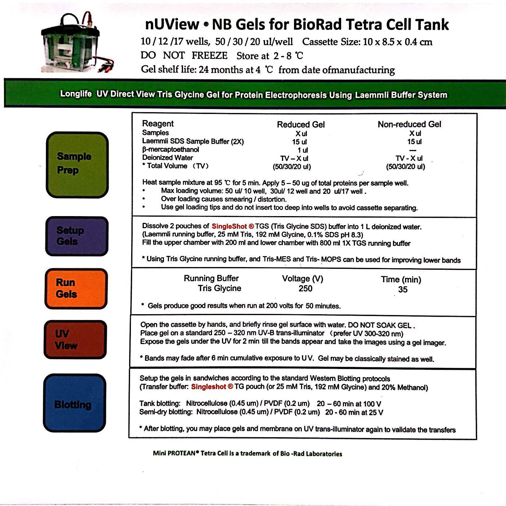 nUView Tris-Glycine Precast Gel Box for Bio-Rad gel tanks - technical information