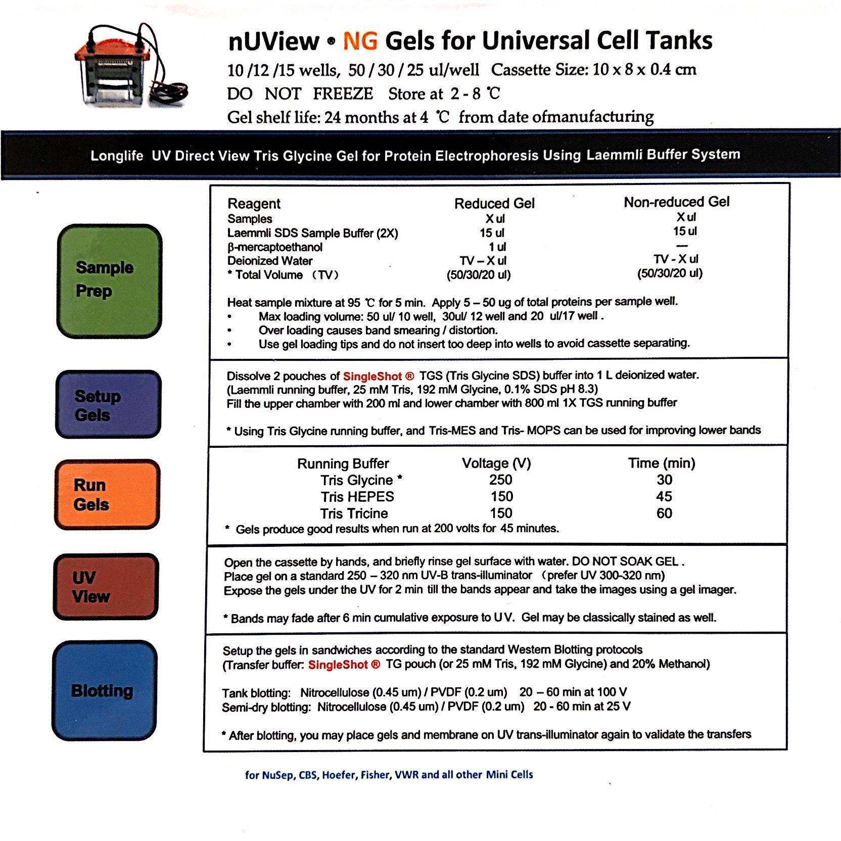 nUView Tris-Glycine Precast Gel Box for most generic tanks - technical information